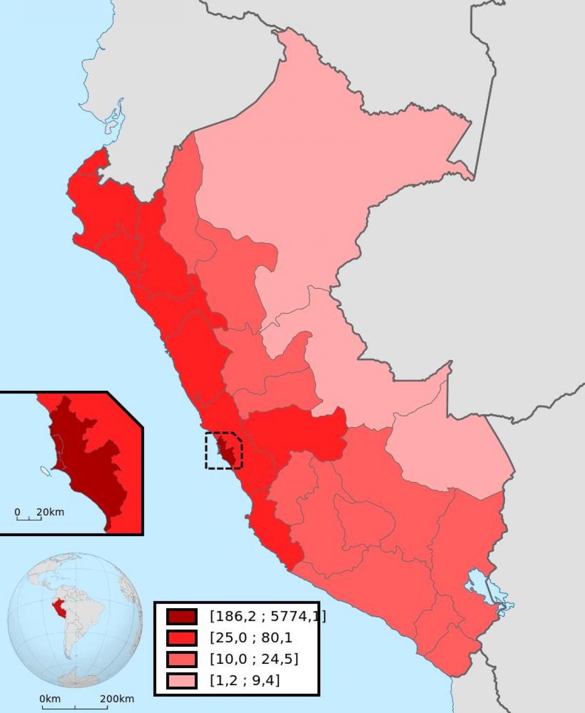 Peru népsűrűség térkép