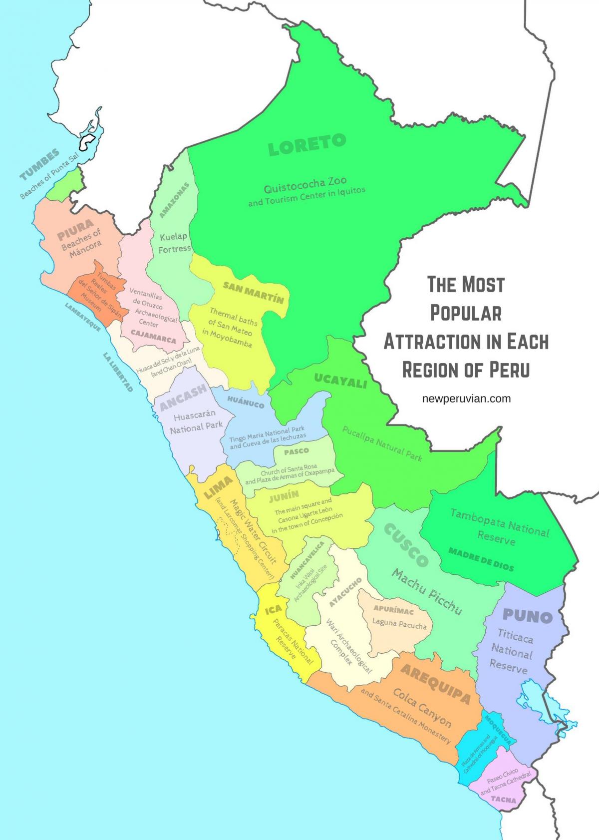 térkép Peru turista látványosságok