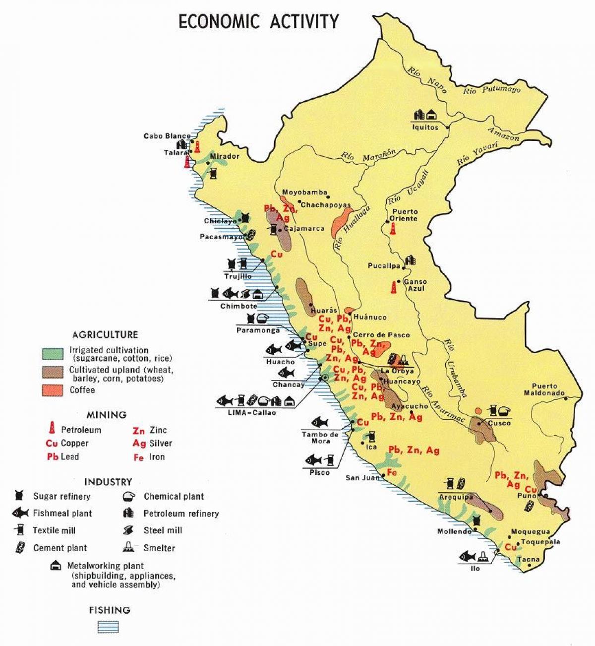térkép Peru mezőgazdaság