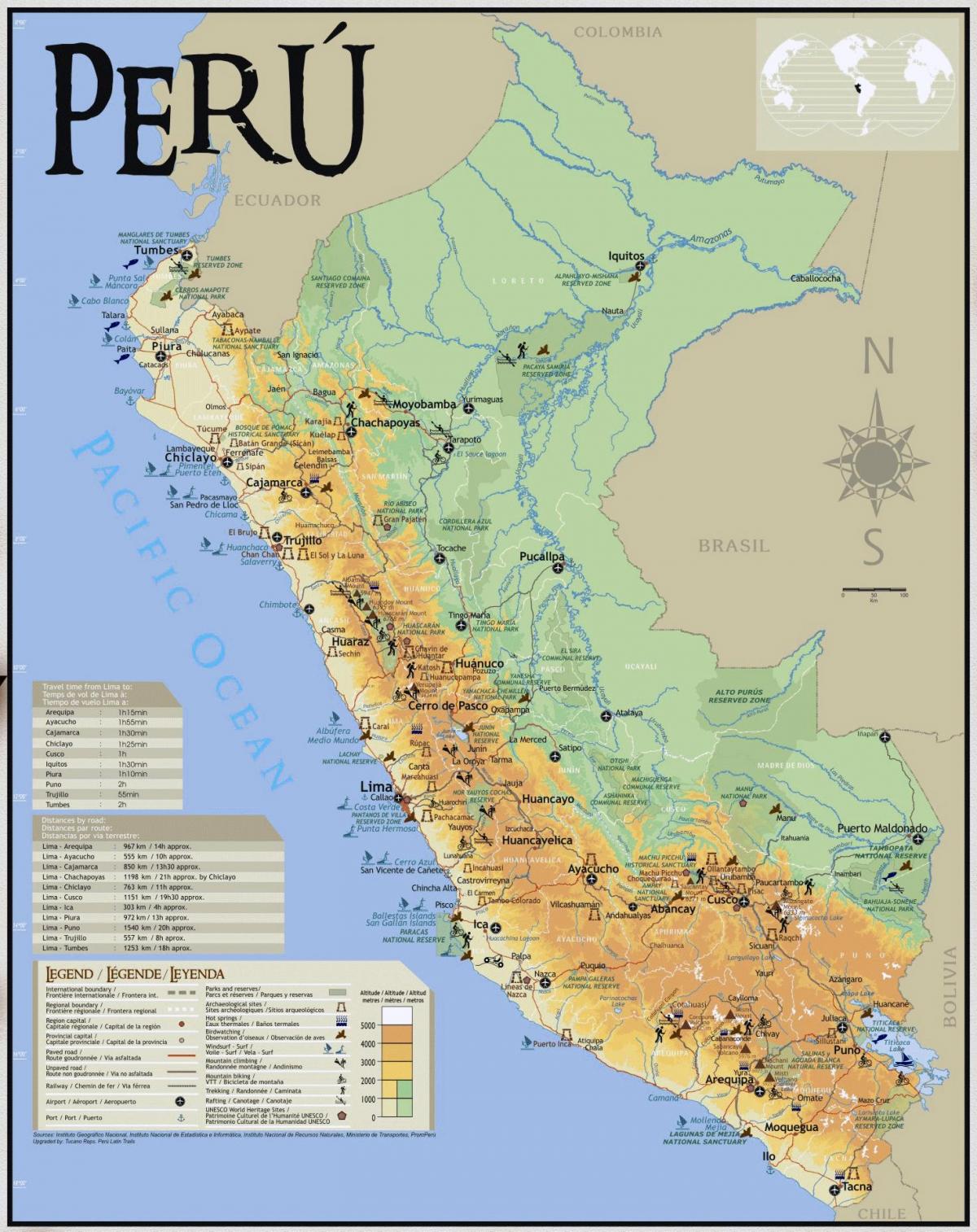 Peru turisztikai látnivalók térkép
