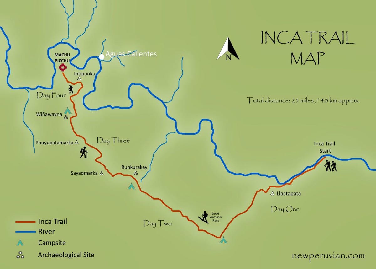 térkép inca trail Peru
