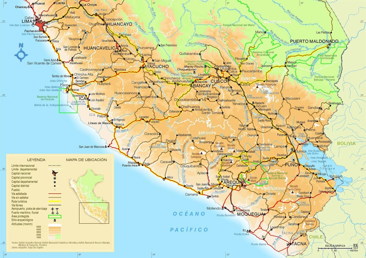 térkép Peru déli részén
