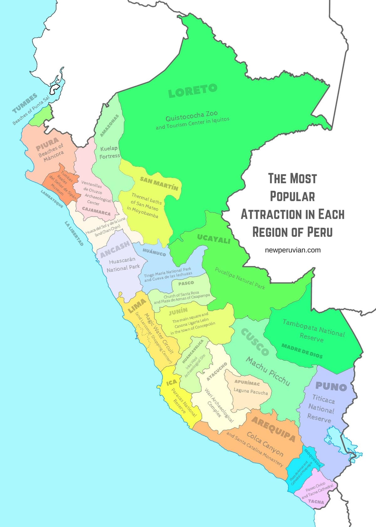 térkép Peru turista látványosságok
