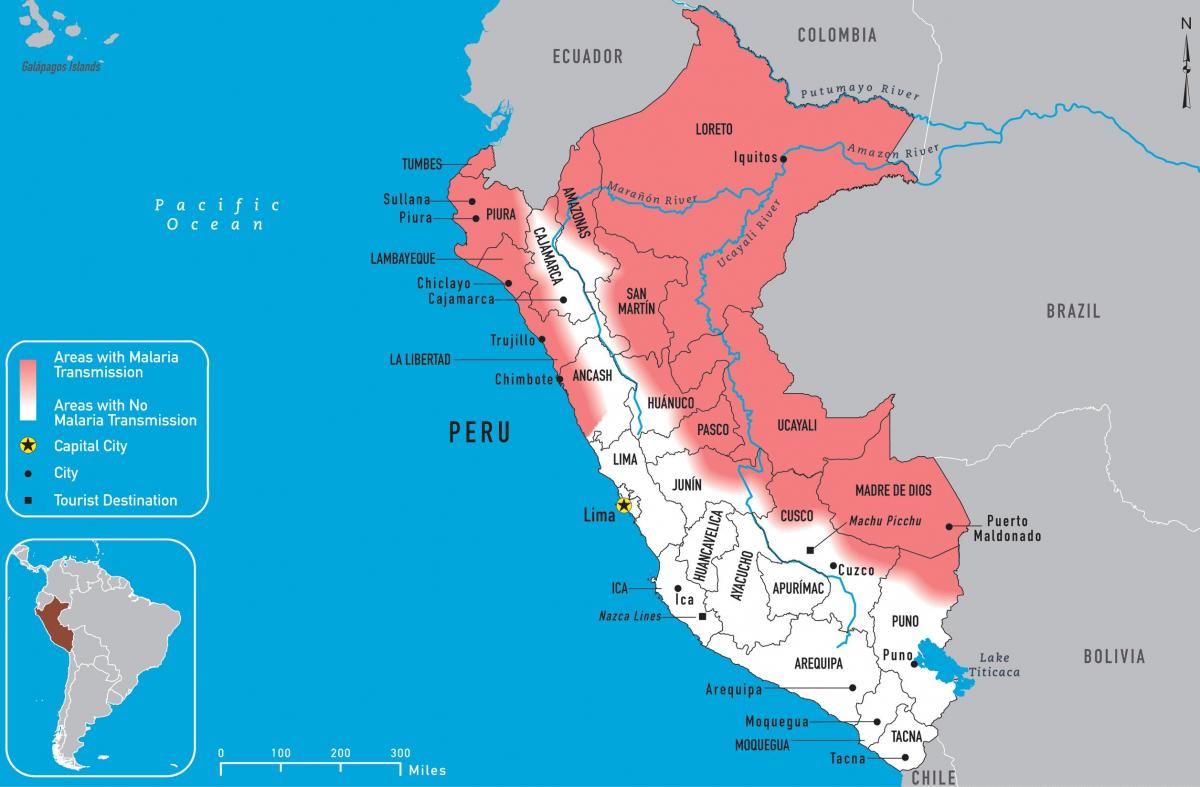 térkép Peru malária