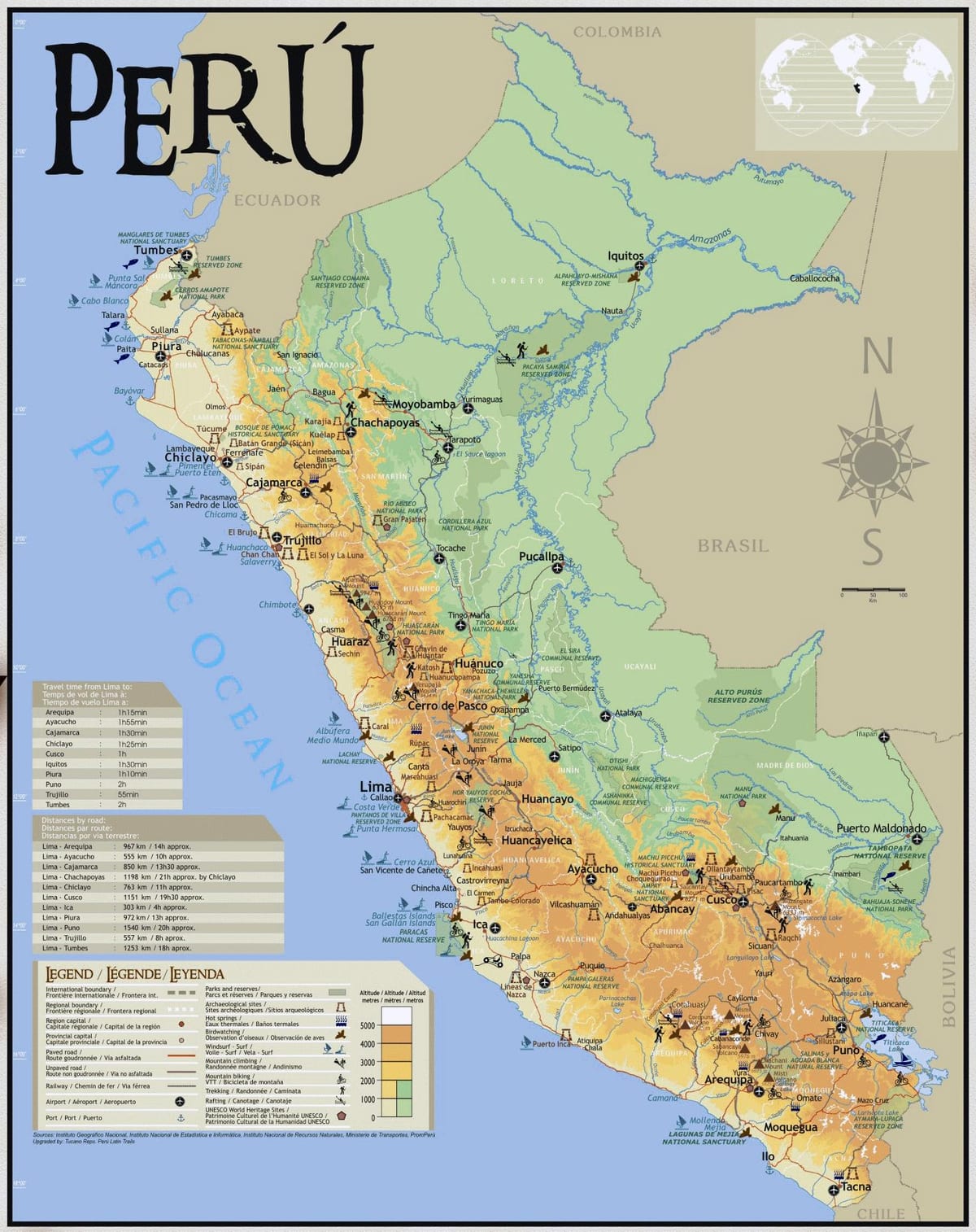 térkép Peru utazás